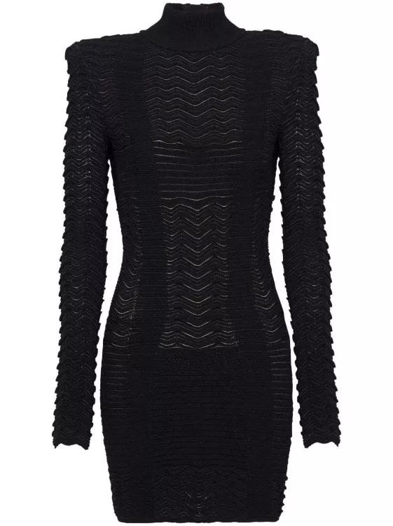 Balmain - Long-Sleeve Textured Minidress - Größe 38 - black