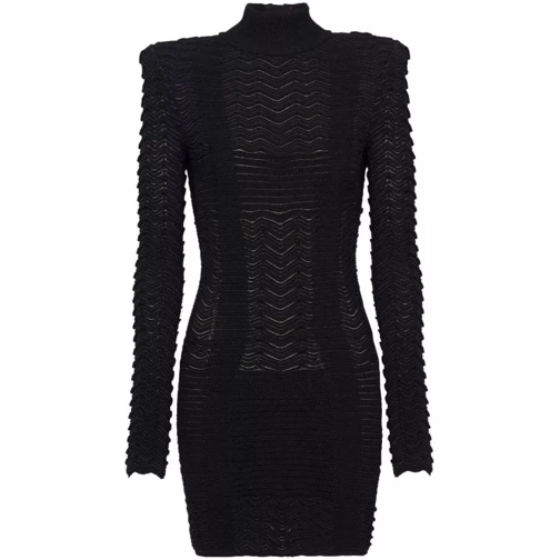 Balmain Long-Sleeve Textured Minidress Black 
