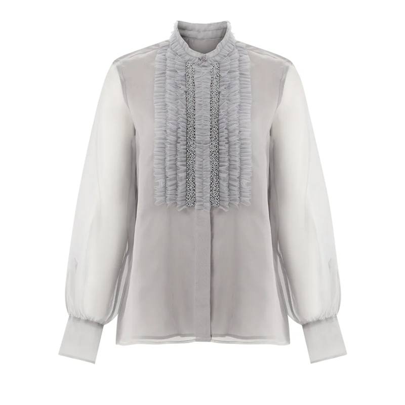 VAN LAACK Bluse Bluse Modern Fit Uni grau