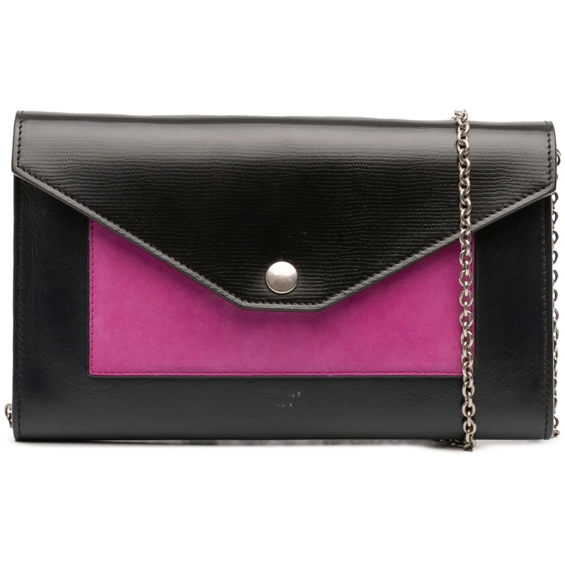 Celine Schultertasche Bicolor Leather Pocket Envelope Wallet On Chain schwarz