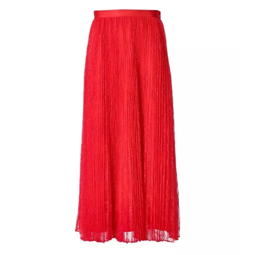 Twin-Set Coral Lace Pleated Skirt Red 