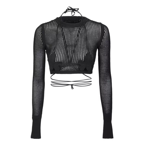 Andreadamo Black Crop-Top With Cut-Out Details Black Casual-toppar