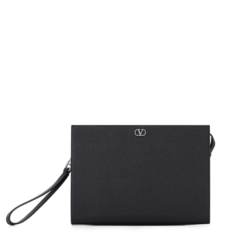 Valentino Garavani Sac à bandoulière Pochette aus genarbtem Leder schwarz