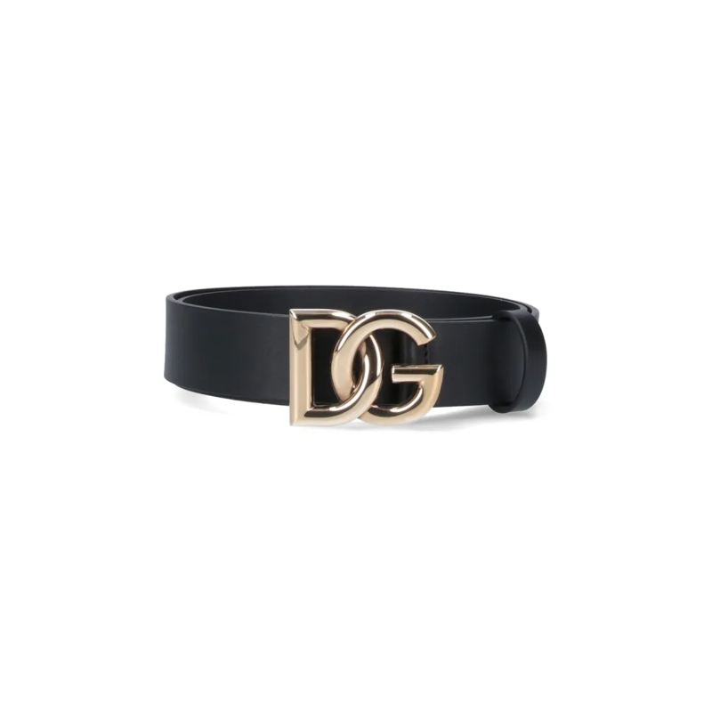 Dolce&Gabbana Riem Black Belt With Gold-Tone Logo Buckle Black