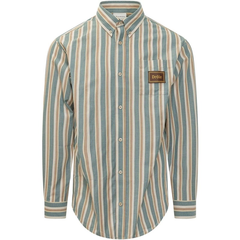 Drôle De Monsieur Legeres Oberteil Camicia a Righe con Tasca sul Petto braun