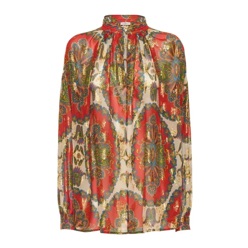 Etro Overhemd Silk Printed Shirt Brown