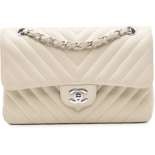 Chanel Schultertasche 2021-2024 Small Classic Chevron Lambskin Double Fl weiß