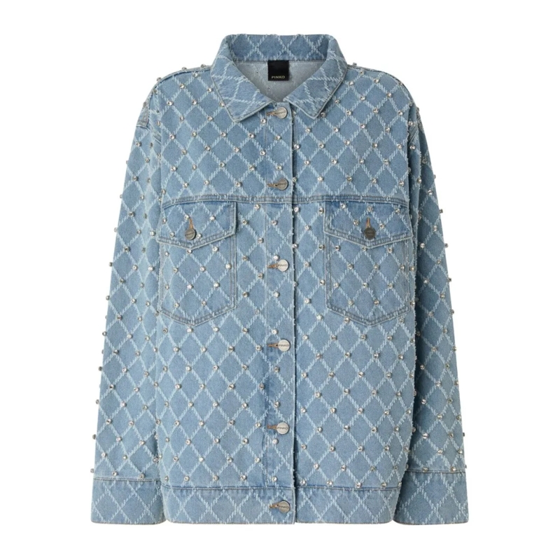 Pinko Hemd Diamond Quilted Denim Jacket Grey