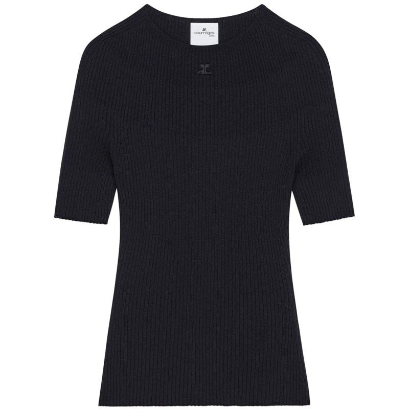 Courrèges Trui Fine Ribbed Short Sleeve Sweater Black