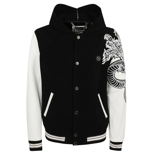 Philipp Plein Bomberjacken Ready To Wear Bomber With Leather Sleeves And Mono Black