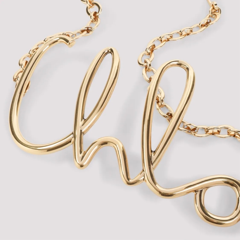Chloé Gürtel Cursive Script Brass Belt With Polished Gold Finis Neutrals
