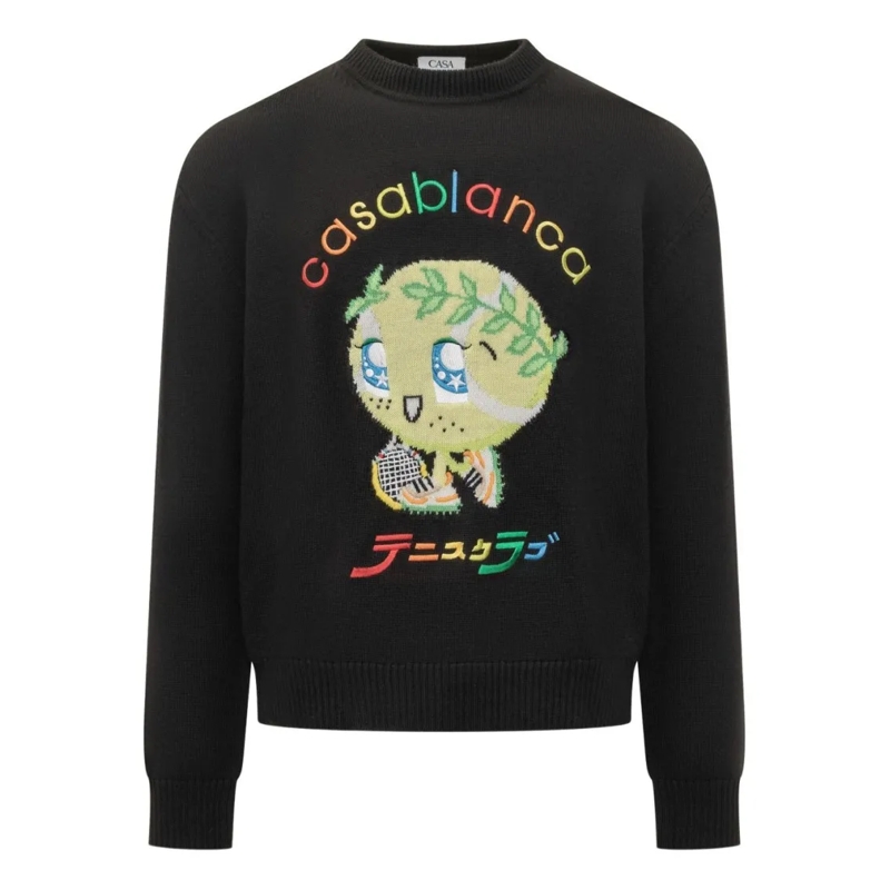 Casablanca Pullover Cropped Black Merino Wool Sweater Black