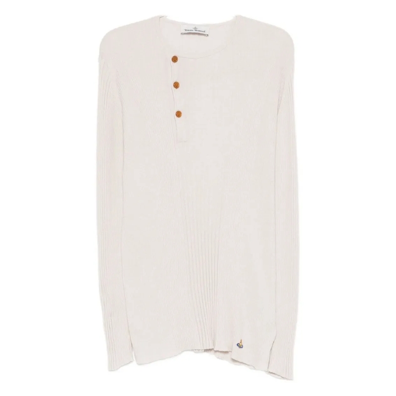 Vivienne Westwood Strickjacke Button Placket Ribbed Sweater With Logo Detail Neutrals