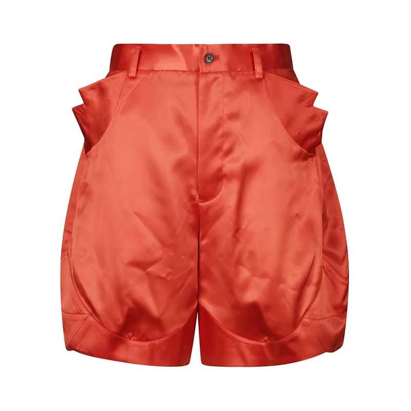 Comme des Garcons Casual Shorts Shiny Acetate Shorts With Unique Pocket Design Red