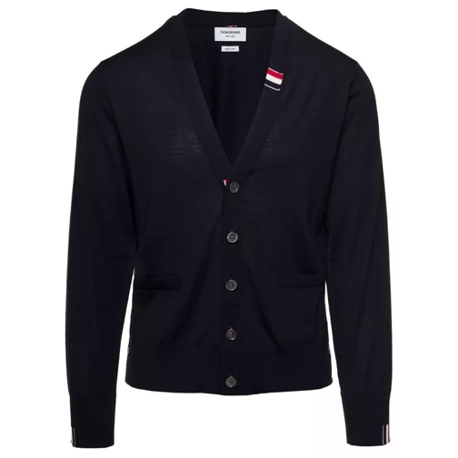Thom Browne Overisze Black Cardigan With Tricolor Band In Wool Black 