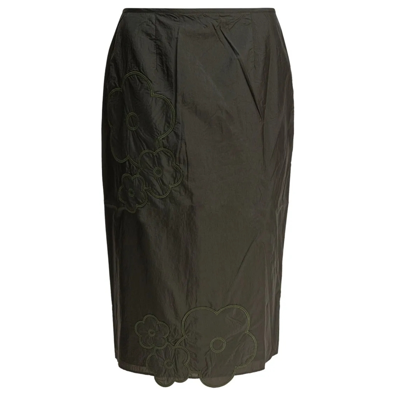 Cecille Bahnsen Midirok High-Waisted Midi Skirt With Floral Embroidery Green