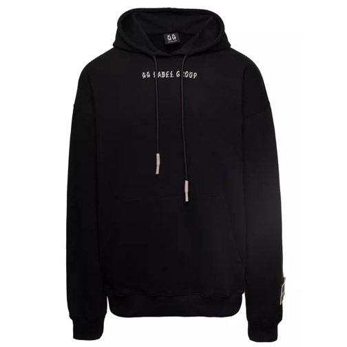 44 Label Group Black Hoodie With Contrasting Logo Embroidery In C Black 