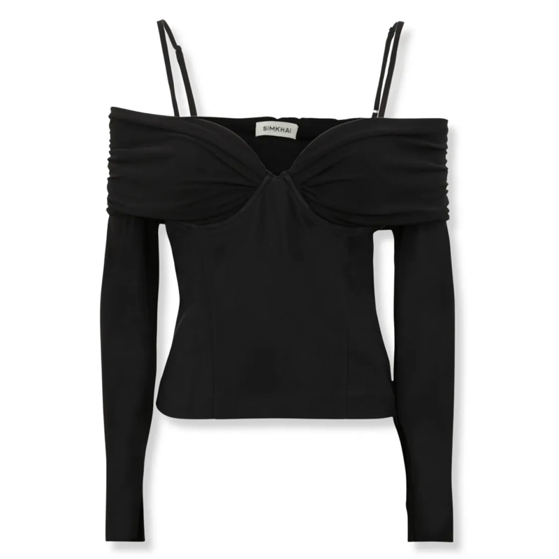 JONATHAN SIMKHAI Langärmeliges Oberteil Long-Sleeved Hazel Top With Refined Silhouette Black