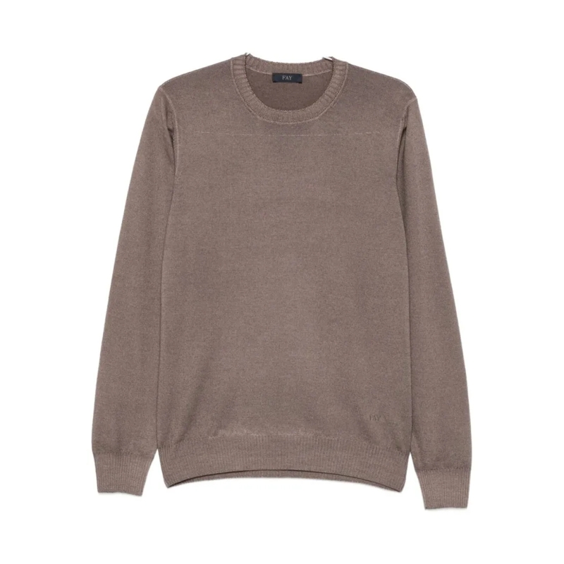 Fay Trui Classic Crew Neck Virgin Wool Fay Sweater Brown