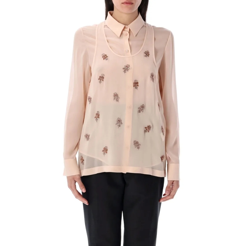 Fendi Blouse Double Layer Shirt With Embroidered Top Neutrals