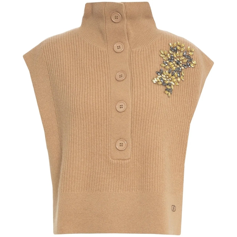 LIU JO  Knit vest with rhinestones beige
