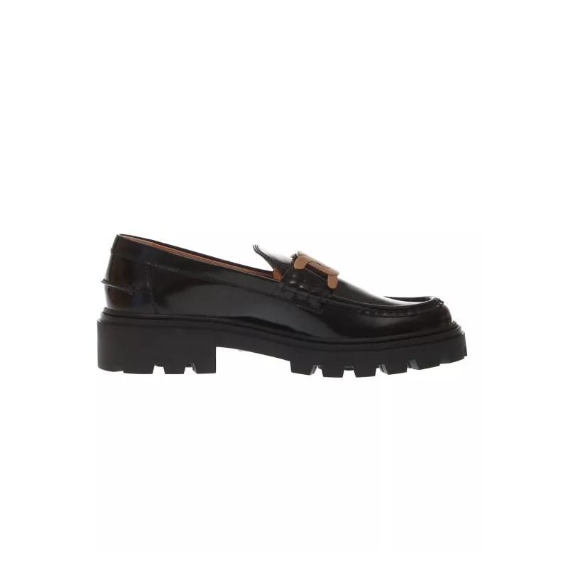 Tod's Loafer Black Brushed Tank Moccasin With Chain Buckle Black