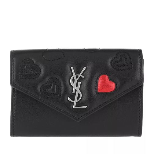 Saint Laurent Envelope Petite Wallet Hearts Shiny Leather Black Portemonnaie mit Überschlag