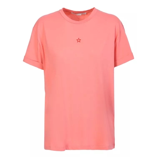 Stella McCartney Star-Embroidered Pink Cotton T-Shirt Neutrals T-Shirts