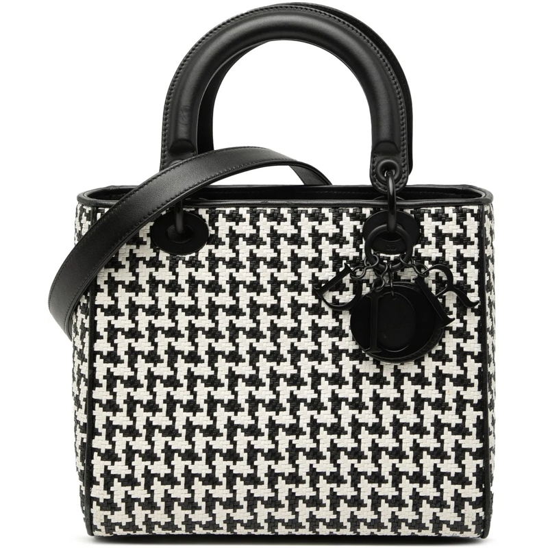 Christian Dior Schultertasche Medium Calfskin Woven Houndstooth Lady Dior schwarz