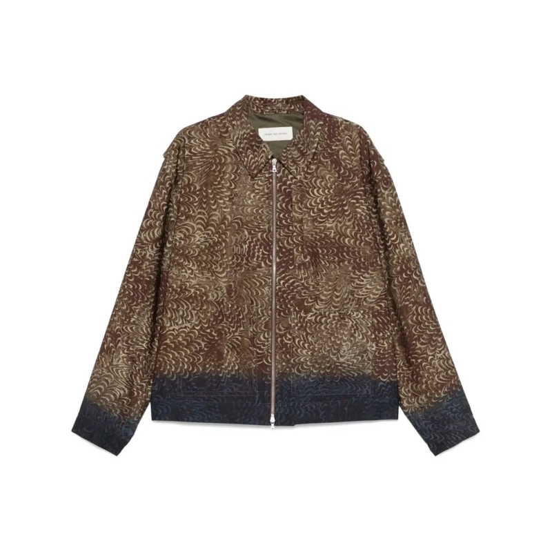 Dries Van Noten  Chocolate Brown Jacket With Feather-Like Pattern Grey