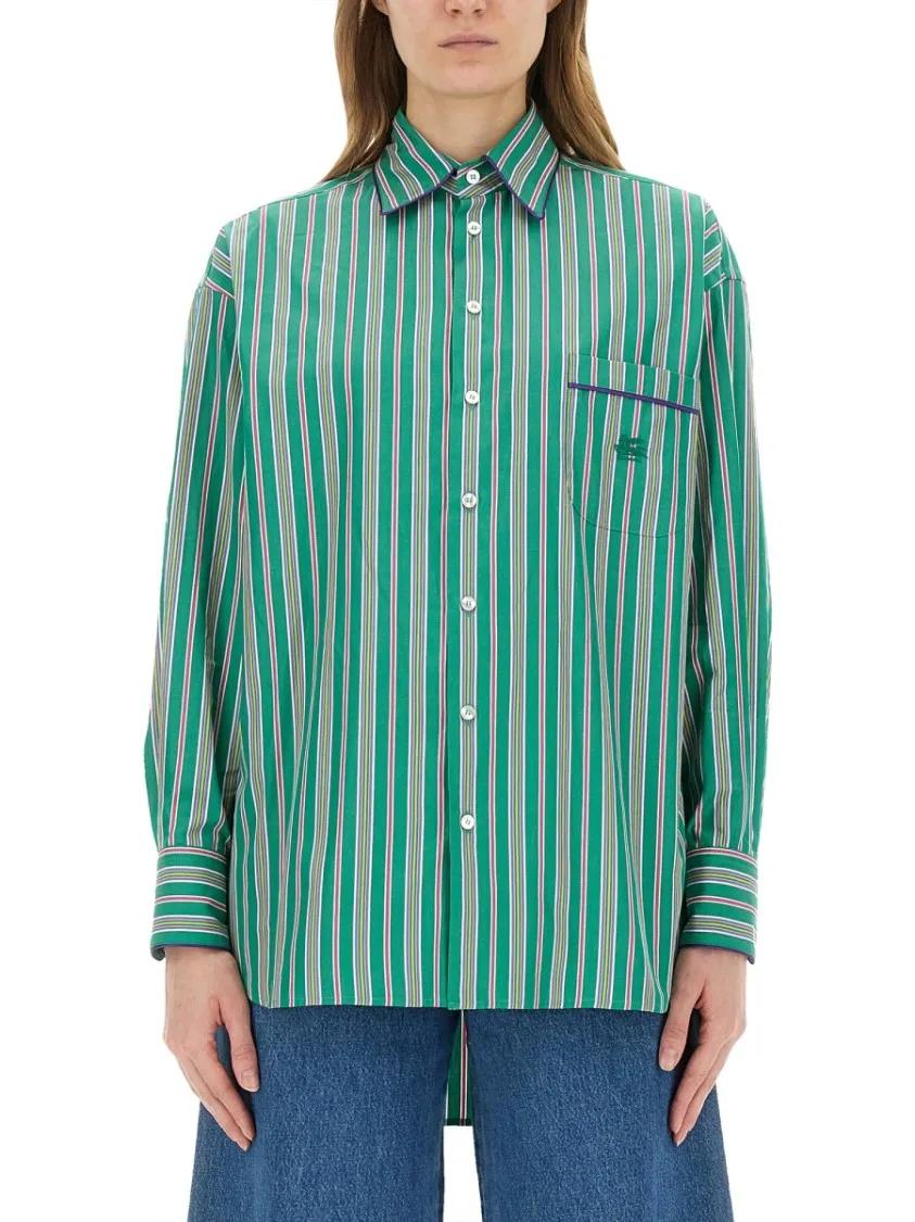 Thumbnail - Etro - Striped Jacquard Shirt - Größe 42 - grün