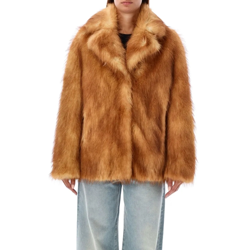 Stand Studio Jas in omgekeerd lam Plush Faux Fur Janice Jacket Brown