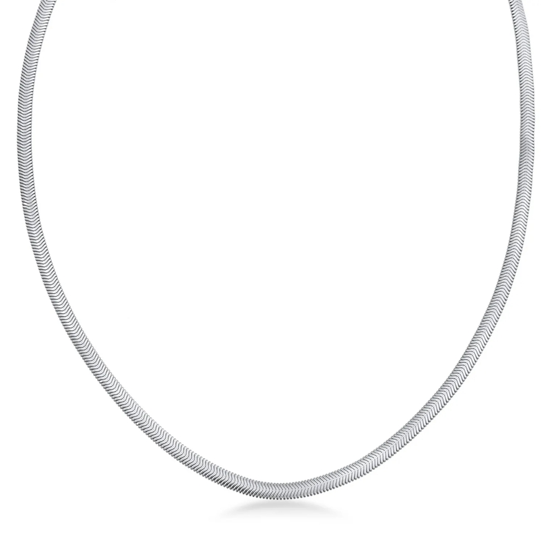 Kuzzoi Mittellange Halskette Halskette Flache Schlangenkette Fischgräte 925 Sil silber