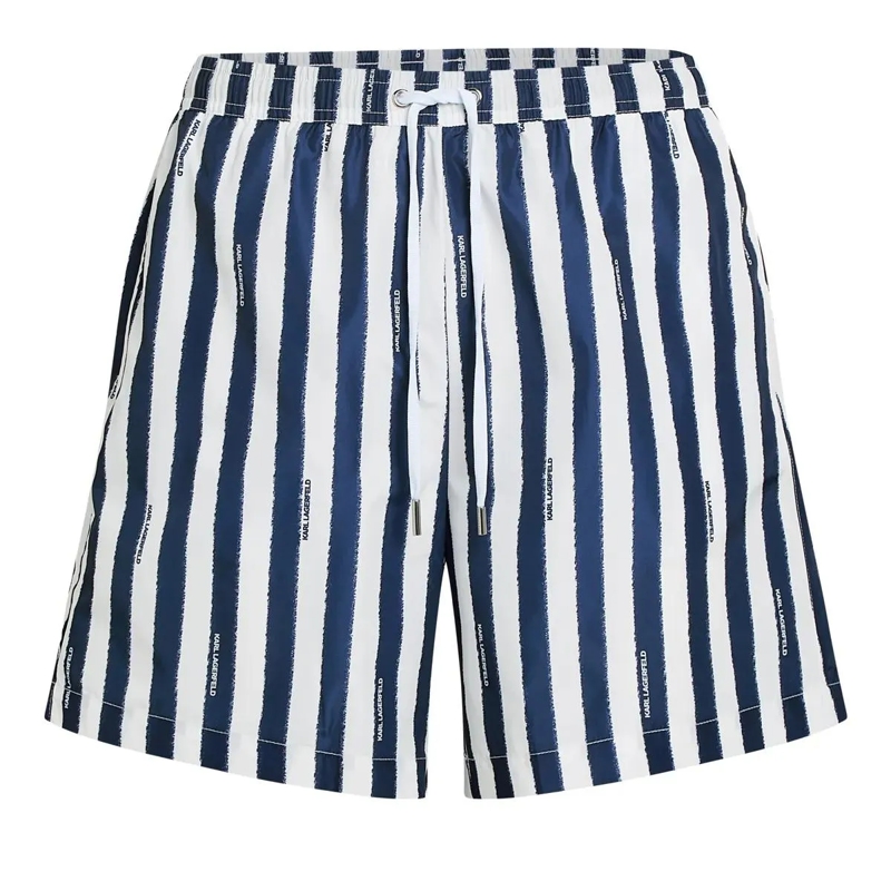 Karl Lagerfeld  Mittellange gestreifte Boardshorts Bikini-Hose dunkel-blau