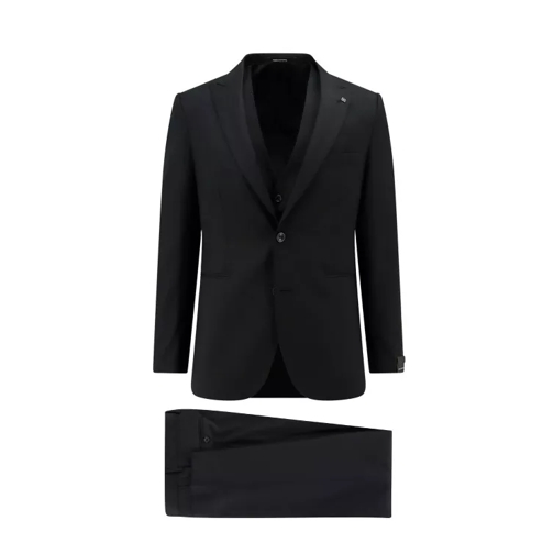 Tagliatore Virgin Wool Suit With Vest With Five Buttons Black 