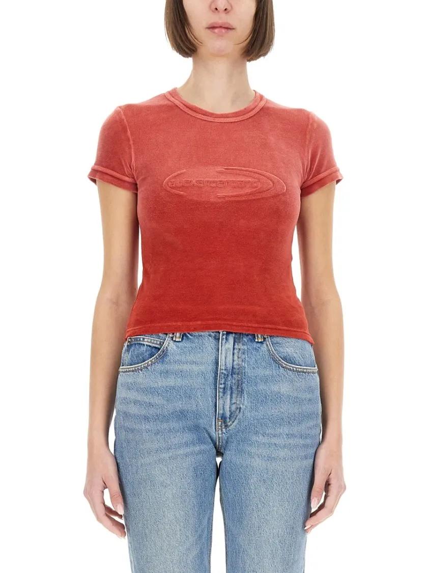 Thumbnail - T by Alexander Wang - Slim-Fit T-Shirt With Embossed Logo - Größe M - red