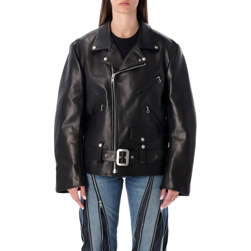 Junya Watanabe Leren jas Black Leather Biker Jacket Black