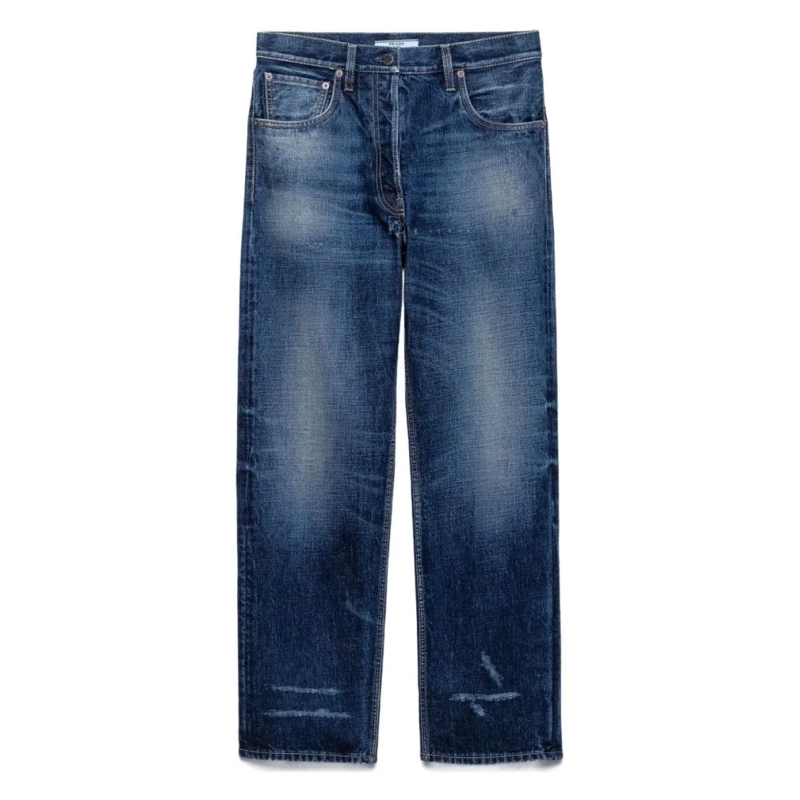 Prada Jeans Relaxed Straight-Leg Jeans With Faded Details Blue