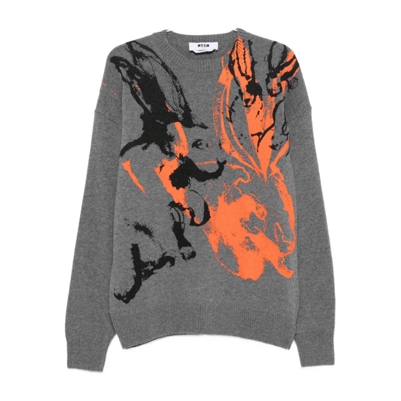 MSGM Trui Abstract Gray Wool Blend Sweater Grey