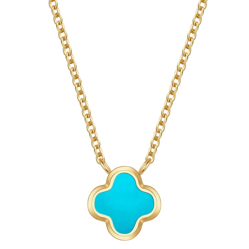 Glanzstücke München Mittellange Halskette Edelstahl Halskette Türkis (synth.) Kleeblatt gold