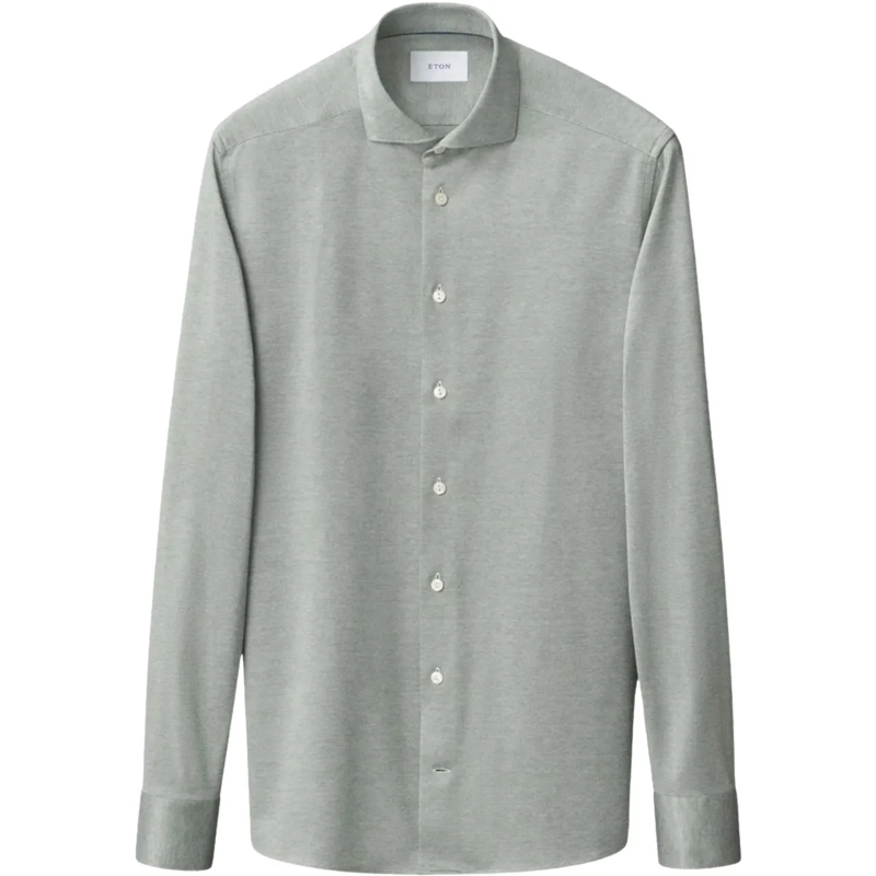Eton  Eton Filo Di Scozia Knit Shirt Lange Mouw Overhemd grün