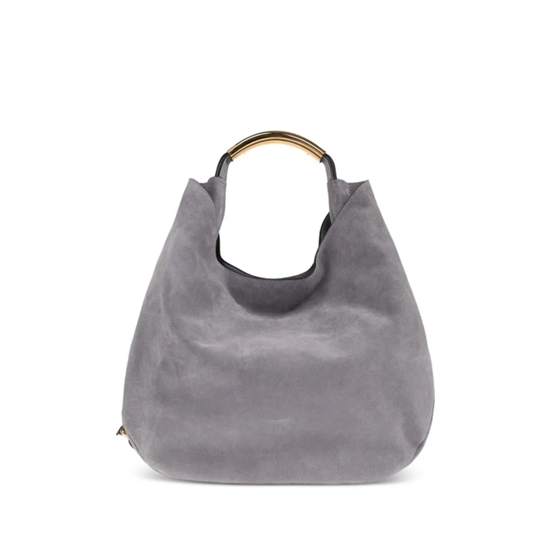 Moschino Schultertasche Curved Gold-Tone Metal Handle Soft-Structured Bag Grey