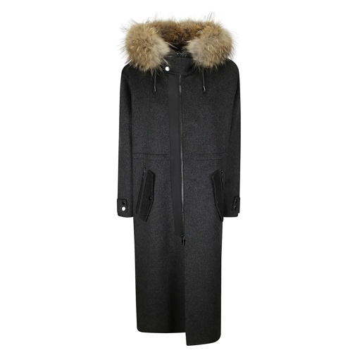 P.A.R.O.S.H. Parka-Mäntel Wool Parka With Fur Hood Grey