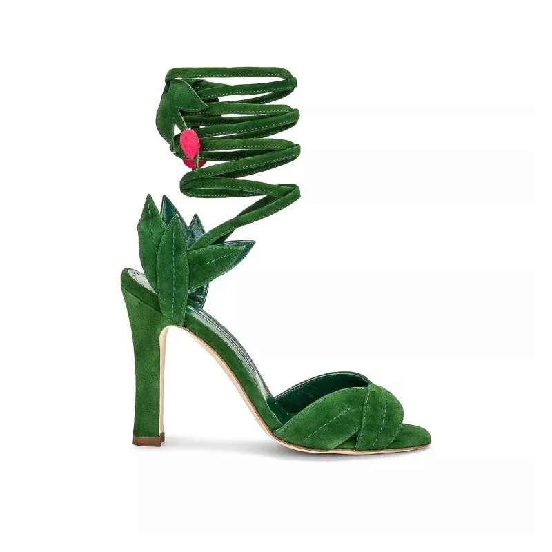 Manolo Blahnik Sandaletten mit Absatz Ossie 105 Wrap Sandals Green