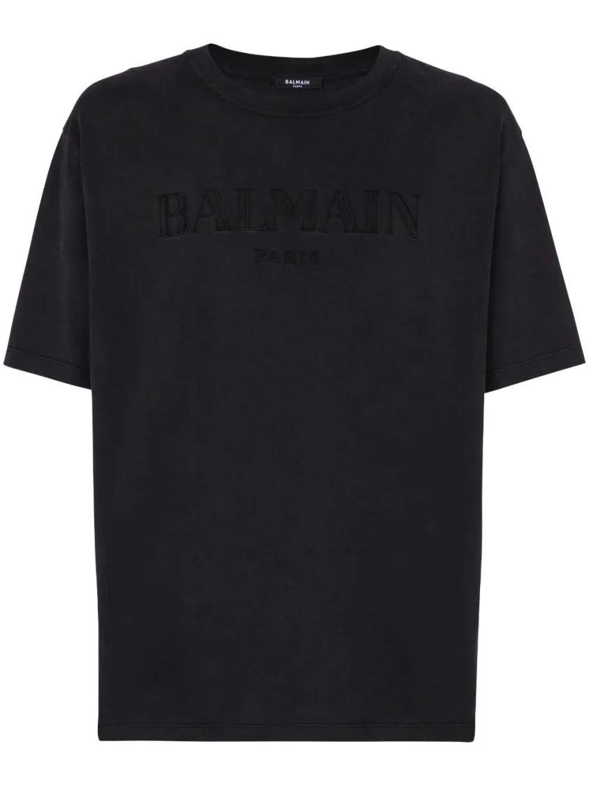 Balmain - Logo-Embroidered Cotton T-Shirt - Größe L - schwarz