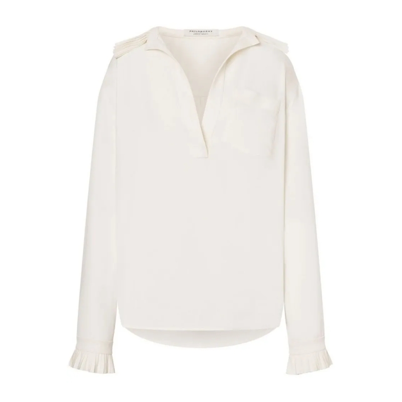 Philosophy Di Lorenzo Serafini Blouse Relaxed Fit White Shirt With Pleated Detailing White