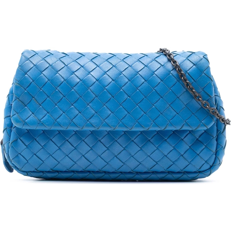 Bottega Veneta Schultertasche Mini Nappa Intrecciato Expandable Chain Flap Cross blau