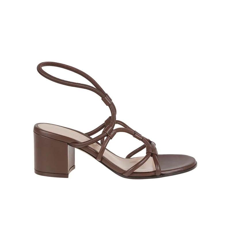 Gianvito Rossi Sandalen Brown Lamb Leather Sandals With Block Heel Brown
