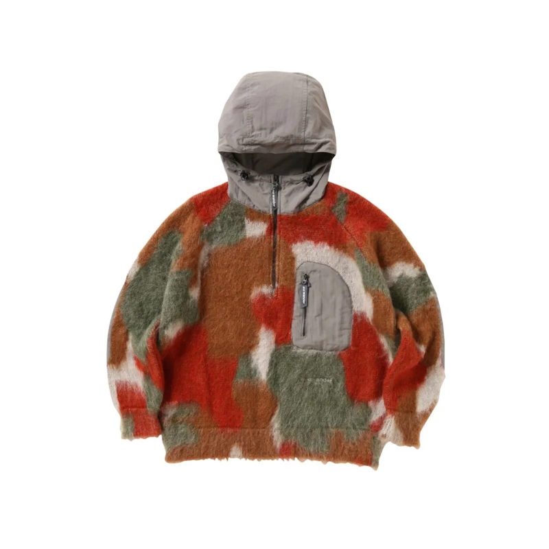 And Wander  Mix Color Shaggy Knit Hoodie Brown