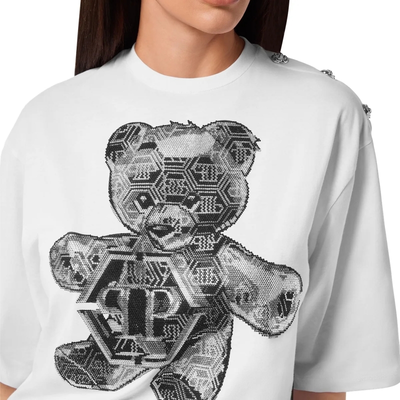 Philipp Plein T-Shirt T-Shirt Rundhalsausschnitt Teddy weiss(Image 5)